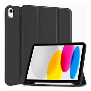 Husă în picioare, efect piele (FLIP activ, deschidere laterală, TRIFOLD, suport pentru birou, suport pentru creion) BLACK Apple IPAD 10.9 (2022)