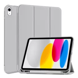   Husă în picioare, efect piele (FLIP activ, deschidere laterală, TRIFOLD, suport pentru birou, suport pentru creion) GR ÎNCHIS Apple IPAD 10.9 (2022)