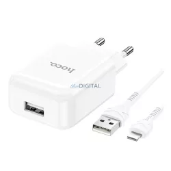   HOCO N2 încărcător de rețea priză USB (10W, încărcător rapid + cablu Lightning) ALB