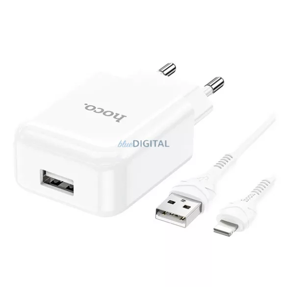 HOCO N2 încărcător de rețea priză USB (10W, încărcător rapid + cablu Lightning) ALB