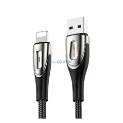   JOYROOM SHARP cablu de date (USB - lightning, 2.4A, încărcător rapid, 200cm, șiret, indicator LED) NEGRU