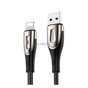 JOYROOM SHARP cablu de date (USB - lightning, 2.4A, încărcător rapid, 200cm, șiret, indicator LED) NEGRU