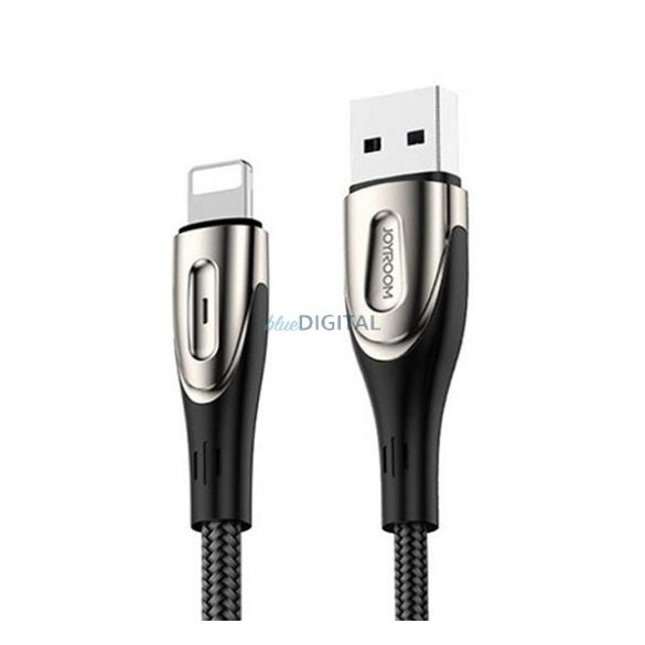 JOYROOM SHARP cablu de date (USB - lightning, 2.4A, încărcător rapid, 200cm, șiret, indicator LED) NEGRU