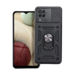   HUSĂ! - Protector de telefon din plastic Defender (rezistență la impact, interior din silicon, inel de reținere, protecție pentru cameră) NEGRU Samsung Galaxy A12 (SM-A125F, SM-A127F)