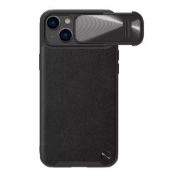   HUSĂ! - Protector de telefon din plastic NILLKIN CAMSHIELD LEATHER (rezistent mediu la șocuri, panou din spate cu efect de piele ECO, protecție pentru cameră) NEGRU Apple iPhone 14 Plus