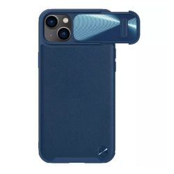   HUSĂ! - Protector de telefon din plastic NILLKIN CAMSHIELD LEATHER (rezistent mediu la șocuri, panou din spate cu efect de piele ECO, protecție pentru cameră) ALBASTRU ÎNCHIS Apple iPhone 14 Plus