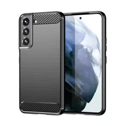  HUSĂ! - Husă silicon pentru telefon (rezistent la impact mediu, călcâi pernă de aer, periat, model de carbon) negru Samsung Galaxy S23 (SM-S911)