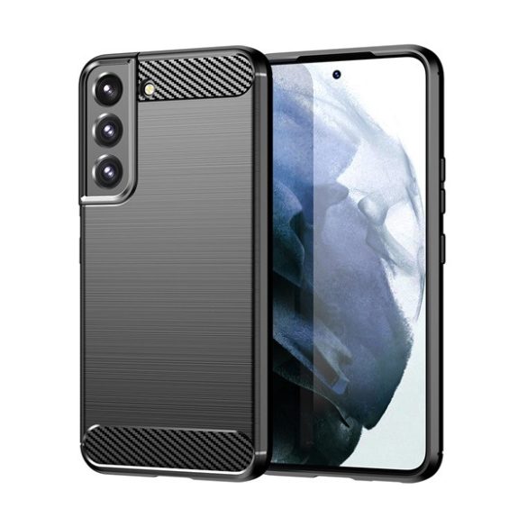 Husă silicon pentru telefon (rezistent la impact mediu, călcâi pernă de aer, periat, model de carbon) negru Samsung Galaxy S23 (SM-S911)