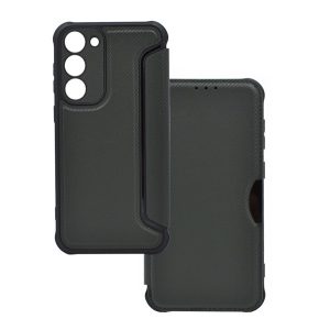 Carcasă în picioare, efect piele (FLIP, deschidere laterală, colț cu pernă de aer, protecție pentru cameră, model carbon) VERDE ÎNCHIS Samsung Galaxy S23 Plus (SM-S916)