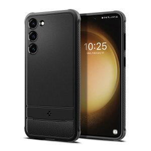 SPIGEN RUGGED ARMOR Husă silicon pentru telefon (impact mediu rezistent, bubble heel, model de carbon) negru Samsung Galaxy S23 (SM-S911)