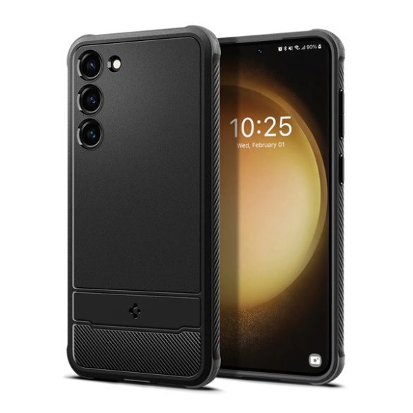 SPIGEN RUGGED ARMOR Husă silicon pentru telefon (impact mediu rezistent, bubble heel, model de carbon) negru Samsung Galaxy S23 (SM-S911)