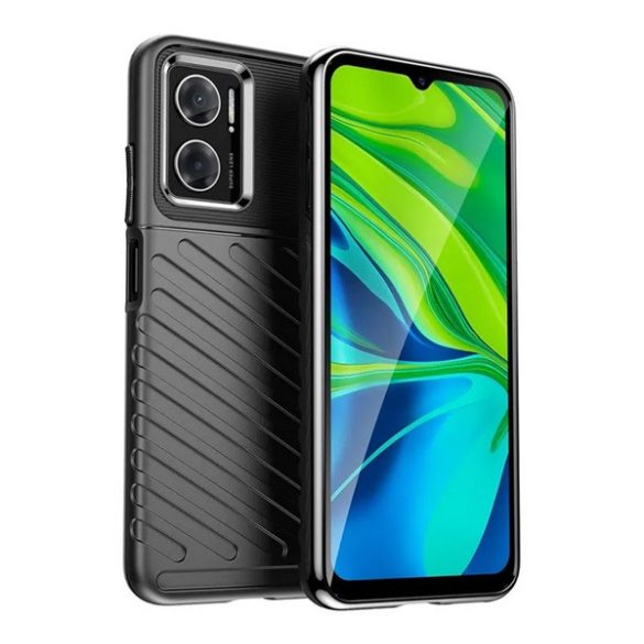 Protectie de telefon din silicon (rezistenta la impact mediu, cu dungi, model convex) NEGRU Xiaomi Redmi 10 5G