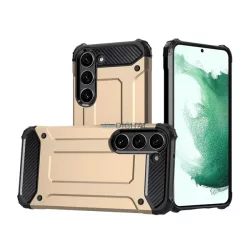   HUSĂ! - Protector de telefon din plastic Defender (rezistență medie la impact, colț cu pernă de aer, interior din silicon, efect metalic) GOLD Samsung Galaxy S23 (SM-S911)