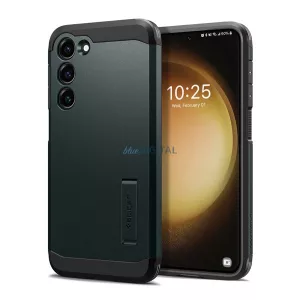 HUSĂ! - Protectie de telefon din plastic SPIGEN TOUGH ARMOR (cadru din silicon, rezistenta medie la impact, suport) VERDE INCHIS Samsung Galaxy S23 (SM-S911)