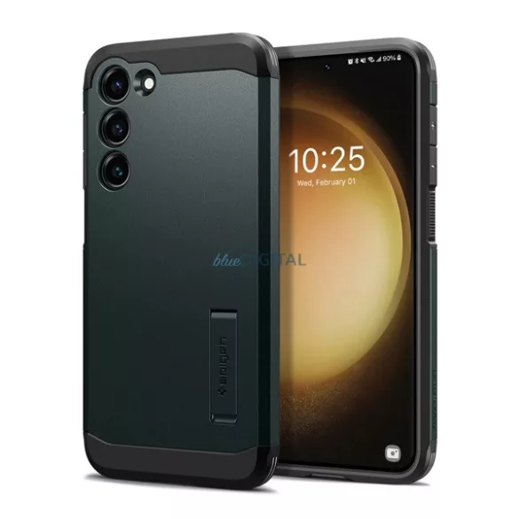 HUSĂ! - Protectie de telefon din plastic SPIGEN TOUGH ARMOR (cadru din silicon, rezistenta medie la impact, suport) VERDE INCHIS Samsung Galaxy S23 (SM-S911)