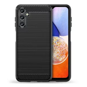HUSĂ! - Silicon protecțiepentru telefon (rezistent la impact mediu, călcâi cu pernă de aer, periat, model de carbon) negru Samsung Galaxy A14 5G (SM-A146), Samsung Galaxy A14 4G (SM-A145)