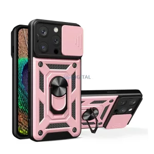 HUSĂ! - Protector de telefon din plastic Defender (rezistenta la impact mediu, interior din silicon, inel suport telefon, protectie camera) ROSE GOLD Apple iPhone 14 Pro