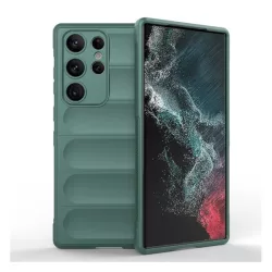   HUSĂ! - Protector din silicon pentru telefon (rezistență medie la impact, protecție pentru cameră, model 3D) VERDE ÎNCHIS Samsung Galaxy S23 Ultra (SM-S918)