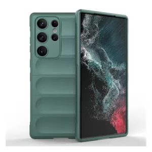 HUSĂ! - Protector din silicon pentru telefon (rezistență medie la impact, protecție pentru cameră, model 3D) VERDE ÎNCHIS Samsung Galaxy S23 Ultra (SM-S918)