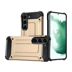 HUSĂ! - Protector de telefon din plastic Defender (rezistență medie la impact, colț cu pernă de aer, interior din silicon, efect metalic) GOLD Samsung Galaxy S23 Plus (SM-S916)