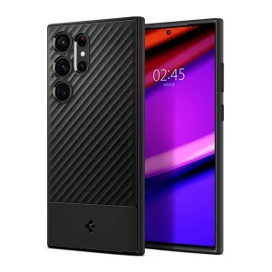 HUSĂ! - Protectie de telefon din silicon SPIGEN CORE ARMOR (rezistenta la impact mediu, protectie camera, model in dungi) NEGRU Samsung Galaxy S23 Ultra (SM-S918)