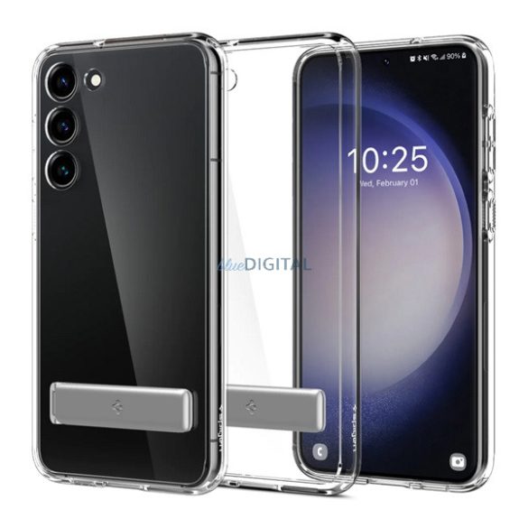 HUSĂ! - Protectie de telefon din plastic SPIGEN ULTRA HYBRID S (rezistenta medie la impact, cadru perna de aer din silicon, suport) TRANSPARENT Samsung Galaxy S23 Plus (SM-S916)