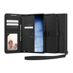   HUSĂ! - Husă SPIGEN WALLET S PLUS în picioare, efect piele (FLIP, deschidere laterală, model textil) NEGRU Samsung Galaxy S23 Plus (SM-S916)