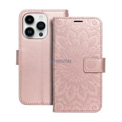   HUSĂ! - Carcasă Standing, efect piele (FLIP, deschidere laterală, desktop, curea, mandala) GOLDEN RUSAL Apple iPhone 14 Pro