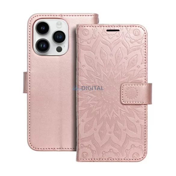 HUSĂ! - Carcasă Standing, efect piele (FLIP, deschidere laterală, desktop, curea, mandala) GOLDEN RUSAL Apple iPhone 14 Pro