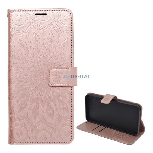 Carcasă Standing, efect piele (FLIP, deschidere laterală, desktop, curea de mână, mandala) GOLDEN RUSAL Samsung Galaxy A12 (SM-A125F, SM-A127F)