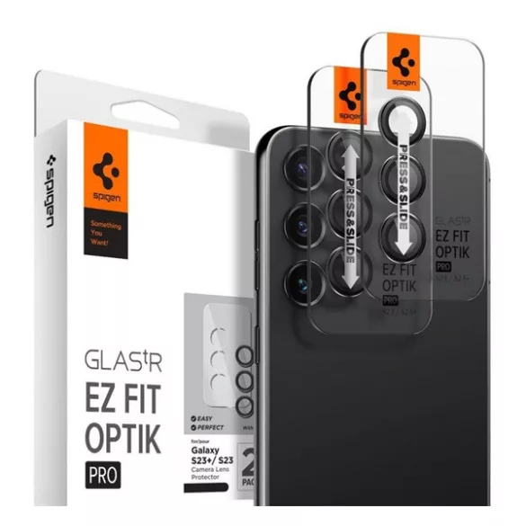SPIGEN OPTIK PRO sticlă de protecție pentru cameră 2buc (margine rotunjită, rezistentă la zgârieturi, 9H, numai obiectiv) NEGRU Samsung Galaxy S23 (SM-S911), Samsung Galaxy S23 Plus (SM-S916)