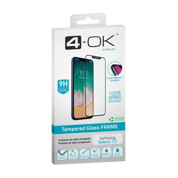 Sticlă de protecție a ecranului 4-OK (3D, curbată, rezistentă la zgârieturi, prietenoasă cu carcasă, cititor de amprente, 9H) NEGRU Samsung Galaxy S23 (SM-S911)
