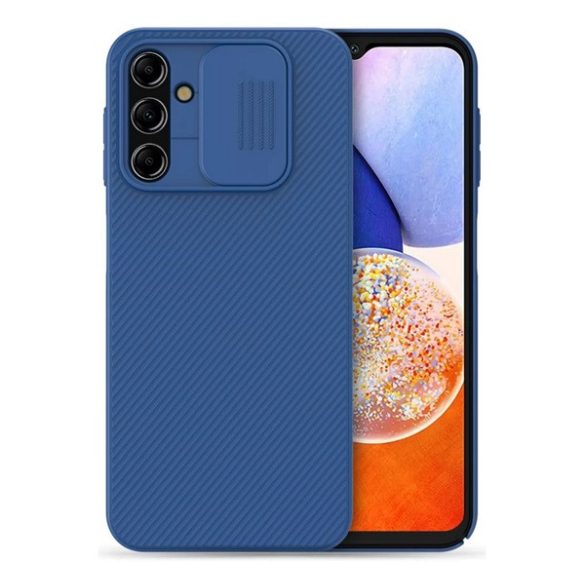 HUSĂ! - Protectie de telefon din plastic NILLKIN CAMSHIELD (cadru din silicon, rezistenta medie la impact, protectie camera, dungi) ALBASTRU INCHIS Samsung Galaxy A14 5G (SM-A146), Samsung Galaxy A14 4G (SM-A145)