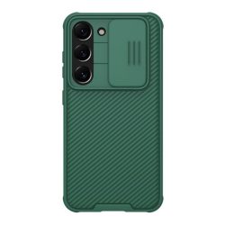   HUSĂ! - Protector de telefon din plastic NILLKIN CAMSHIELD PRO (cadru din silicon, rezistenta medie la impact, protectie pentru camera, model in dungi) VERDE INCHIS Samsung Galaxy S23 Plus (SM-S916)