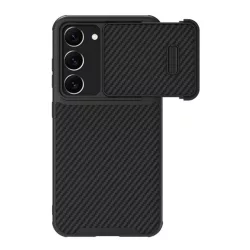   HUSĂ! - Protector de telefon din plastic NILLKIN SYNTHETIC FIBER S (prietenos cu mediul, protectie pentru camera, model carbon) NEGRU Samsung Galaxy S23 (SM-S911)