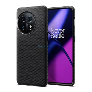 HUSĂ! - Protectie de telefon din silicon SPIGEN LIQUID AIR (rezistenta medie la impact, colt cu perna de aer, model romb) NEGRU OnePlus 11 5G