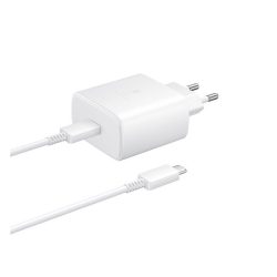   Încărcător de rețea SAMSUNG cu priză Type-C (45W, încărcător rapid PD + cablu Type-C de 180 cm) ALB