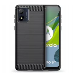   HUSĂ! - Protectie din silicon pentru telefon (rezistenta la impact mediu, colt cu perna de aer, periat, model carbon) NEGRU Motorola Moto E13