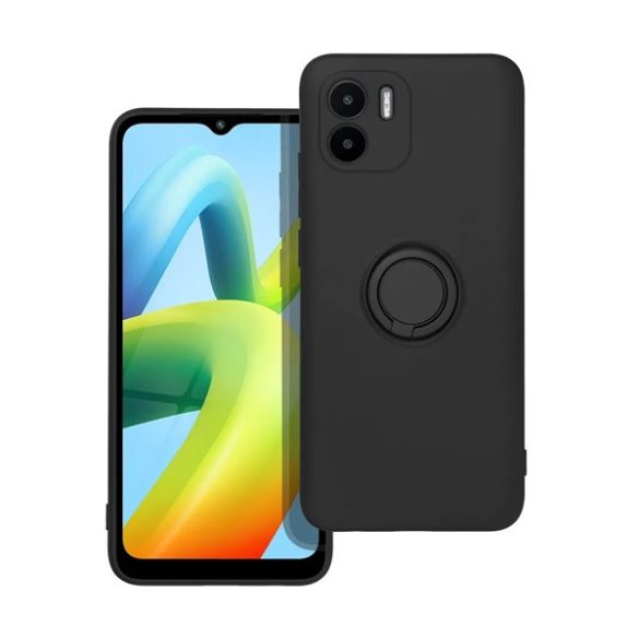Protector de telefon din silicon (inel suport telefon, interior din microfibra de pluș, placă metalică încorporată, protecție pentru cameră) NEGRU Xiaomi Redmi A2, Xiaomi Redmi A1