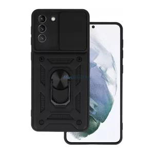 HUSĂ! - Protector de telefon din silicon Defender (rezistent la șocuri, inel de prindere, protector de cameră) BLACK Samsung Galaxy S21 (SM-G991)