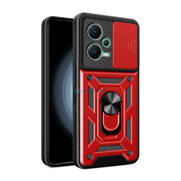 Protector de telefon din plastic Defender (rezistenta la impact mediu, interior din silicon, inel suport telefon, protectie camera) ROSU Xiaomi Poco X5 5G