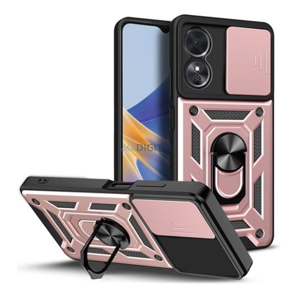 HUSĂ! - Protector de telefon din plastic Defender (rezistenta la impact mediu, interior din silicon, inel suport telefon, protectie camera) ROZ Oppo A17