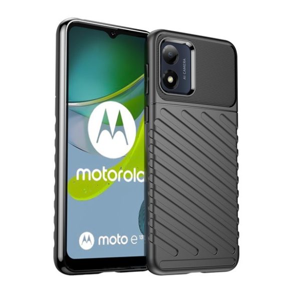 Protectie de telefon din silicon (rezistenta la impact mediu, dungi, model convex) NEGRU Motorola Moto E13
