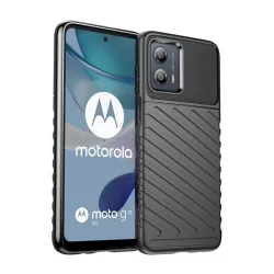   HUSĂ! - Protector de telefon din silicon (rezistent mediu la impact, cu dungi, model convex) NEGRU Motorola Moto G53 (XT2335)
