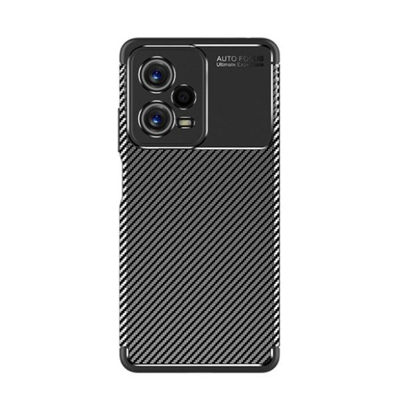 Protectie de telefon din silicon (rezistenta medie la impact, colt cu perna de aer, model carbon) NEGRU Xiaomi Poco X5 5G