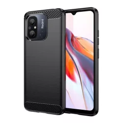   HUSĂ! - Husă silicon pentru telefon (rezistent la impact mediu, călcâi pernă de aer, model de carbon periat) negru Xiaomi Redmi 12C