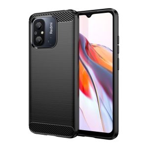 Husă silicon pentru telefon (rezistent la impact mediu, călcâi pernă de aer, model de carbon periat) negru Xiaomi Redmi 12C