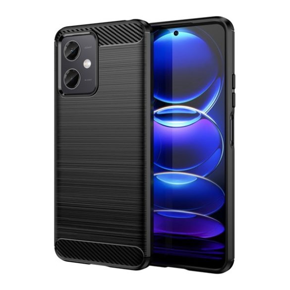 Protector de telefon din silicon (rezistenta la impact mediu, colt cu perna de aer, periat, model carbon) NEGRU Xiaomi Poco X5 5G