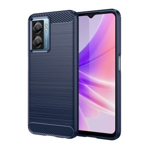 HUSĂ! - Protector de telefon din silicon (rezistență medie la impact, colț cu pernă de aer, periat, model carbon) ALBASTRU ÎNCHIS Oppo A77 5G, Oppo A57s