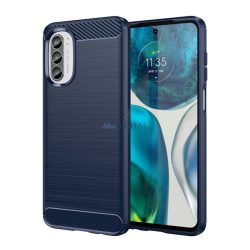   HUSĂ! - Protector de telefon din silicon (rezistență medie la impact, colț cu pernă de aer, periat, model carbon) ALBASTRU ÎNCHIS Motorola Moto G82 (XT2225), Motorola Moto G52
